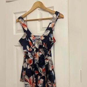 🌟 Retro Chic: Guess Jeans Silk Navy Floral Deep V-Neck Blouse - Size S - Used